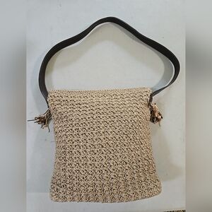 THE SAK Crochet Textile Beige Shoulder Bag Braid Handle Handbag Casual Everyday